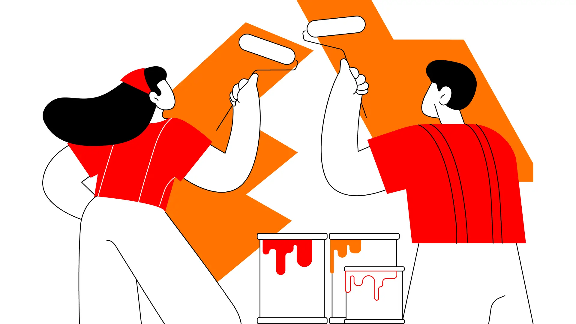 Flat line art illustration of a B2B or manufacturing professional reviewing plans or data in black and orange, illustrating B2B brand strategy in Australia