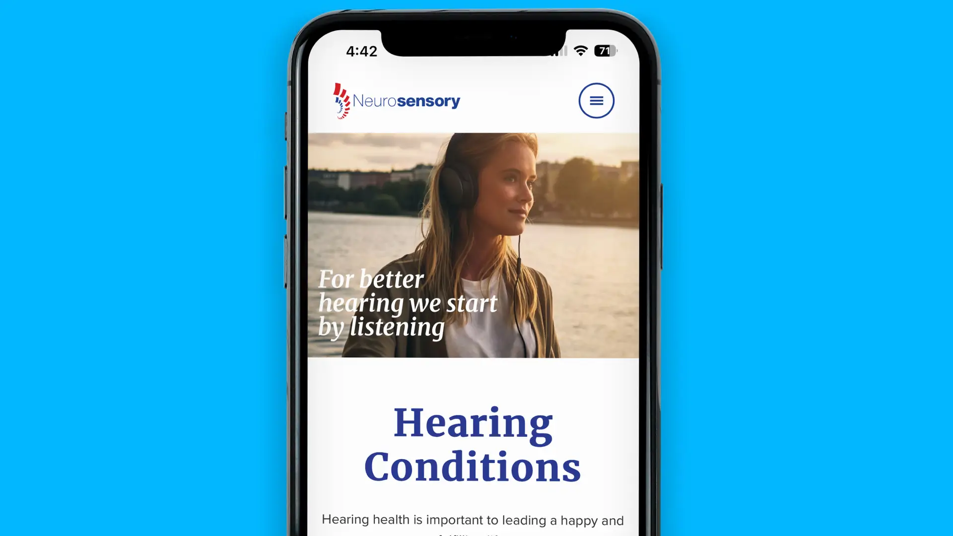 Neurosensory Hearing Conditions page on a mobile phone